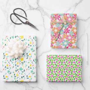 Feuille De Papier Cadeau Fête de Bébé Florale Colorée Genre Neutre