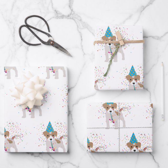 Feuille De Papier Cadeau Fête de chien - Animaux Chiot ayant une fête (Recto)