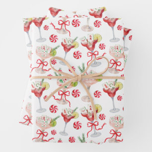 Feuille De Papier Cadeau Fête de cocktail de Noël Mahjong joyeuse aquarelle
