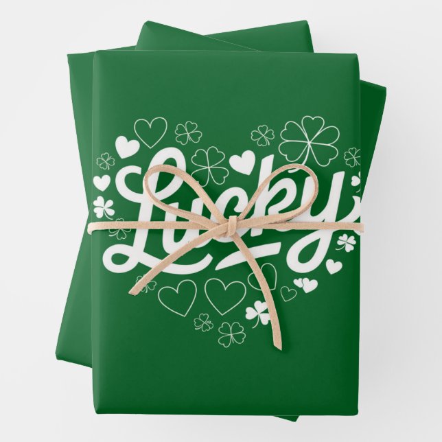 Feuille De Papier Cadeau Fête de la Saint-Patrick Cœur Trèfle Chanceux Trèf (En situation)