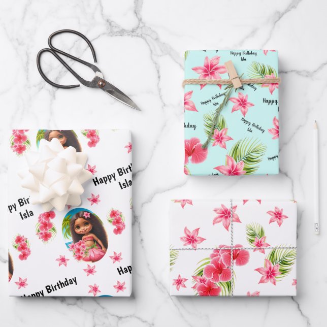 Feuille De Papier Cadeau Fête de Luau Nom de la plage tropicale (Recto)