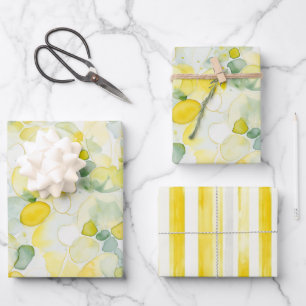 Feuille De Papier Cadeau Fête de mariage aux bandes abstraites de citron ja