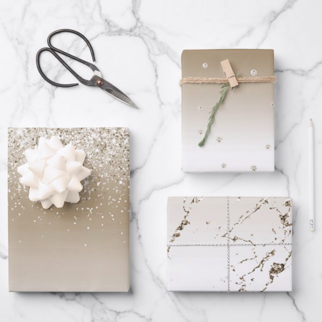 Feuille De Papier Cadeau Fête de mariage Cream Gold Glitz Glitter (Recto)