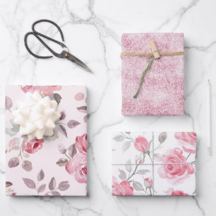 Feuille De Papier Cadeau Fête de mariage floral de roses roses romantiques