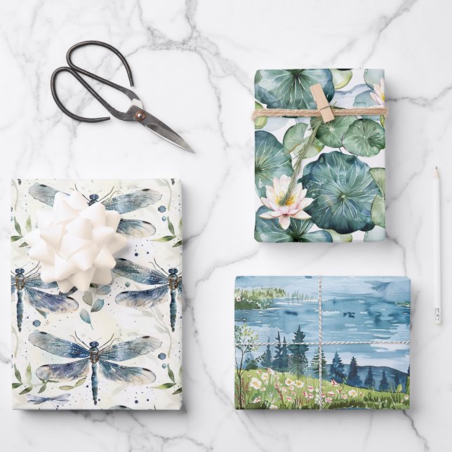 Feuille De Papier Cadeau Fête de Mariage Libellule Bleue (Recto)