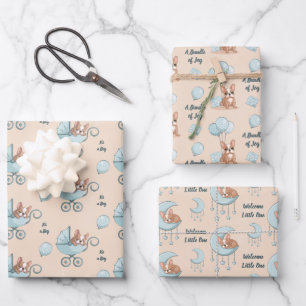 Feuille De Papier Cadeau Fête de naissance garçon ballon lune Pram Bouledog