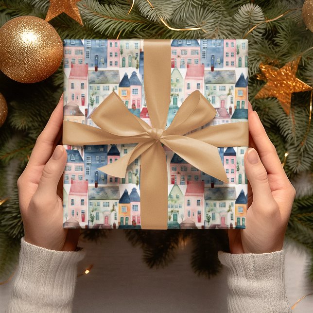 Feuille De Papier Cadeau Fête de Noël Aquarelle colorée (Créateur téléchargé)