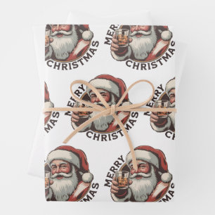 Feuille De Papier Cadeau Fête de Noël en buvant du Bourbon amateur de Whisk