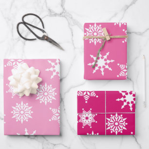 Feuille De Papier Cadeau Fête de Noël Fille Pink Snowflakes Étoiles