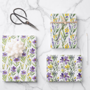 Feuille De Papier Cadeau Fête des mariées d'aquarelle violet Fleur sauvage
