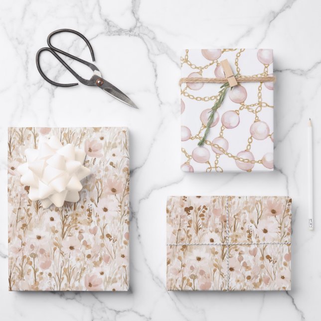 Feuille De Papier Cadeau Fête des mariées florale Brown et jolie (Recto)