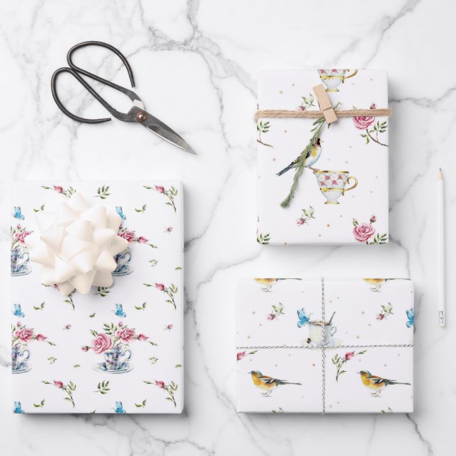 Feuille De Papier Cadeau Fête des mères printanière Oiseaux aquarelle  (Recto)