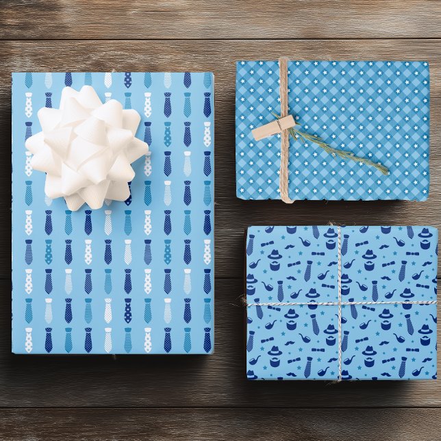 Feuille De Papier Cadeau Fête des Pères bleue (Fun Father's Day Necktie Wrapping Paper)