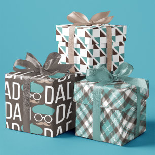 Feuille De Papier Cadeau Fête des pères Brown & Turquoise papa face set 3