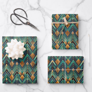 Feuille De Papier Cadeau Fête élégante à motif de carreaux Art Déco