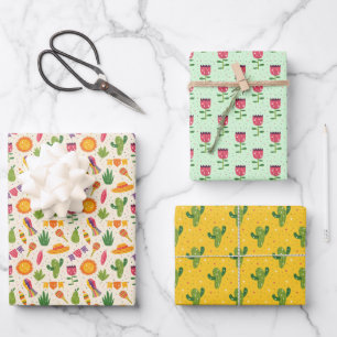 Feuille De Papier Cadeau Fête Florale mexicaine Maracas Cactus