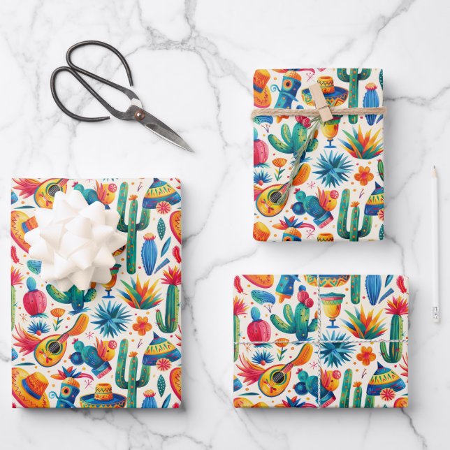 Feuille De Papier Cadeau Fête mexicaine en carrelage cool (Recto)