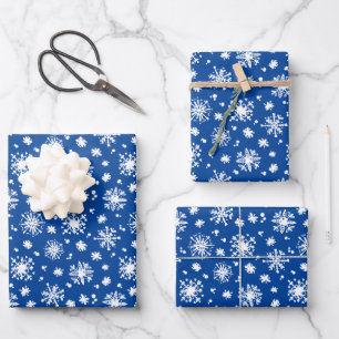 Feuille De Papier Cadeau fête Noël bleu flocons de neige carrelé motif