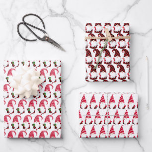 Feuille De Papier Cadeau fête Noël gnomes carrelés