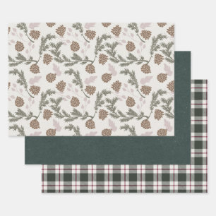 Feuille De Papier Cadeau Fête Pinecone À feuillage persistant Emerald Plaid