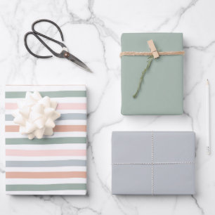 Feuille De Papier Cadeau Fête prénatale bébé garçon rayé bohème bleu vert