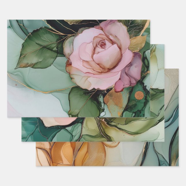 Feuille De Papier Cadeau Fête prénuptiale florale de rose blanche rose roma (Lot)