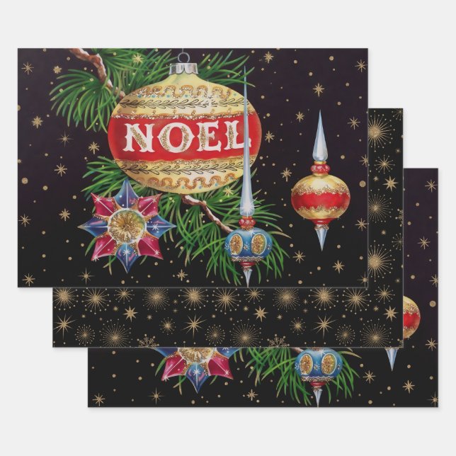 Feuille De Papier Cadeau Fête rétro noire et or (Lot)