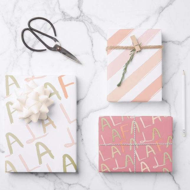 Feuille De Papier Cadeau Fêtes de Noël Pink Falalala (Recto)