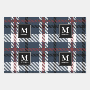 Feuille De Papier Cadeau Fêtes tartan monogramme personnalisées