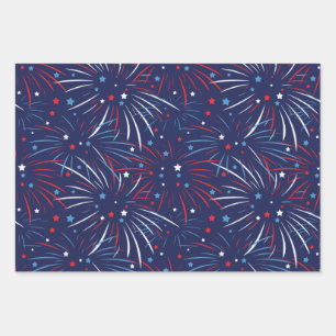Feuille De Papier Cadeau Feu d'artifice bleu rouge