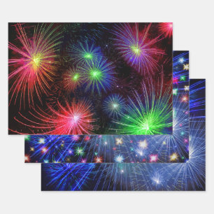 Feuille De Papier Cadeau Feu d'artifice coloré du Nouvel An cool dans le ci