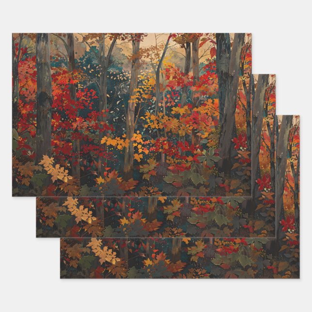 Feuille De Papier Cadeau Feuillage d'automne Colorful Woods Découpage (Lot)