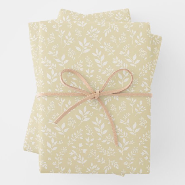Feuille De Papier Cadeau Feuillage d'automne neutre - Blé doré (En situation)