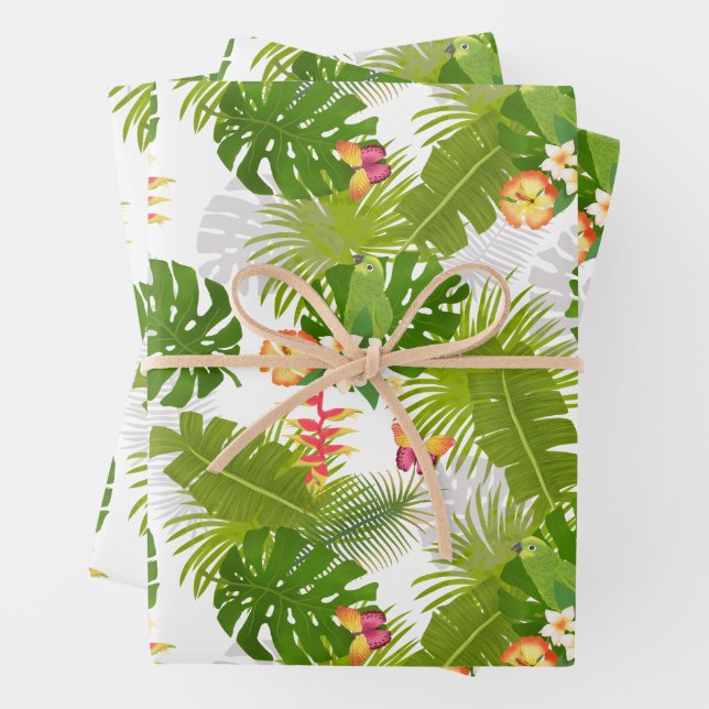 Feuille De Papier Cadeau Feuillage tropical Blanc d'été (En situation)
