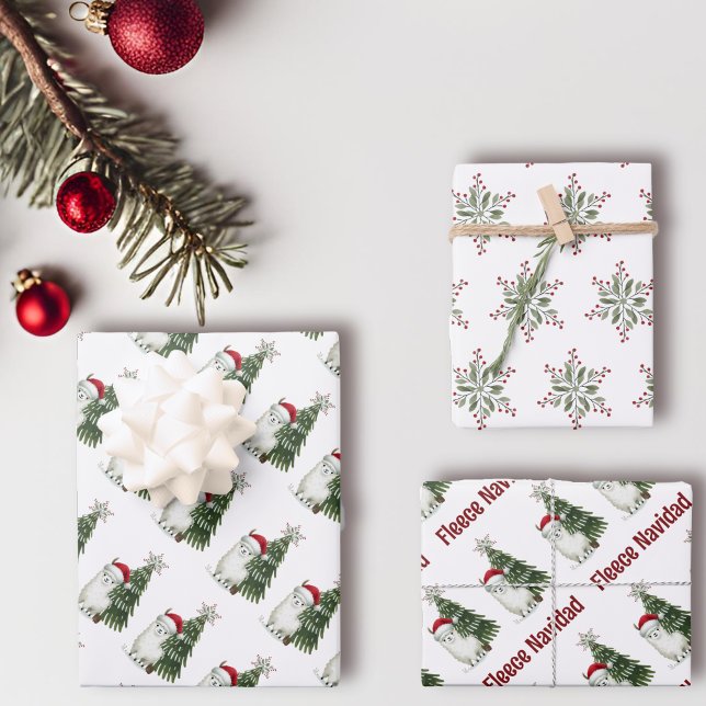 Feuille De Papier Cadeau Feuille cadeau Alpaca "Fleece Navidad" Ensemble de (Alpaca Fleece Navidad Gift wrap set of 3)