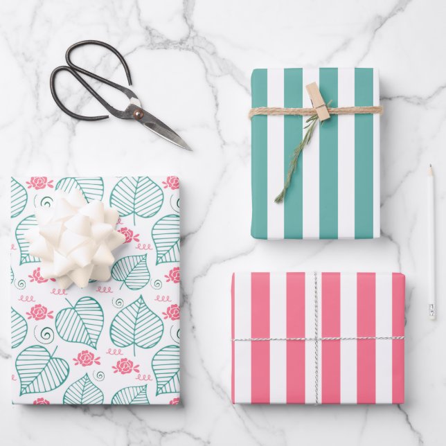 Feuille De Papier Cadeau Feuilles, Fleurs et Fils Envelopper ensemble papie (Recto)