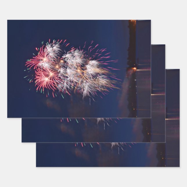 Feuille De Papier Cadeau Feux d'artifice 4 juillet fête de l'indépendance (Lot)