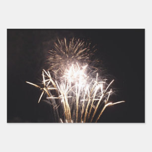 Feuille De Papier Cadeau Feux d'artifice blancs et or I Célébration patriot