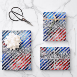 Feuille De Papier Cadeau Feux d'artifice du 4 juillet Paillettes argentées 