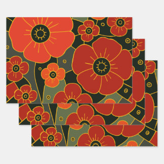Feuille De Papier Cadeau Fiery Garden – Stylized Poppy Bloom