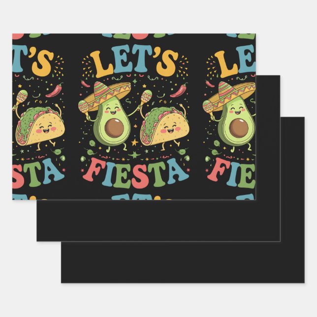 Feuille De Papier Cadeau Fiesta Avocado Et Tacos Cinco De Mayo (Lot)