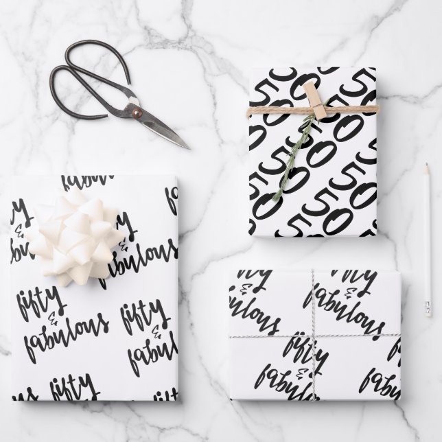 Feuille De Papier Cadeau Fifty & Fabulous - Fun 50e anniversaire (Recto)