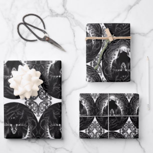 Feuille De Papier Cadeau Figure à capuchon en noir et blanc