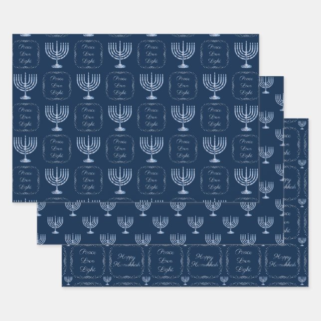 Feuille De Papier Cadeau Filigree métallique Hanoukka Menorah (Lot)