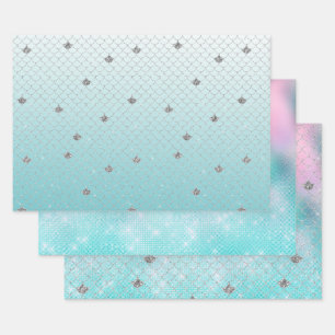 Feuille De Papier Cadeau Fille Aqua Parties scintillant d'argent Épargne Me
