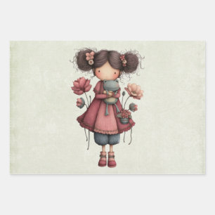 Feuille De Papier Cadeau Fille avec une poupée grenouille mignonne fantaisi