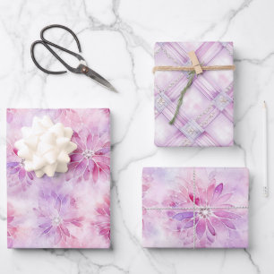 Feuille De Papier Cadeau Fille Blush Rose Chic Lavande Florale Anniversaire