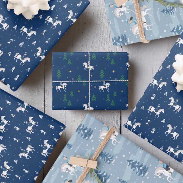 Feuille De Papier Cadeau Fille équitation en hiver (Girl Horseback riding in Winter)