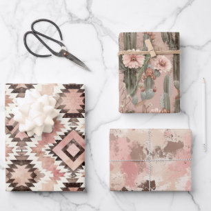 Feuille De Papier Cadeau Fille-fille rose Brown Southwestern Tribal Anniver