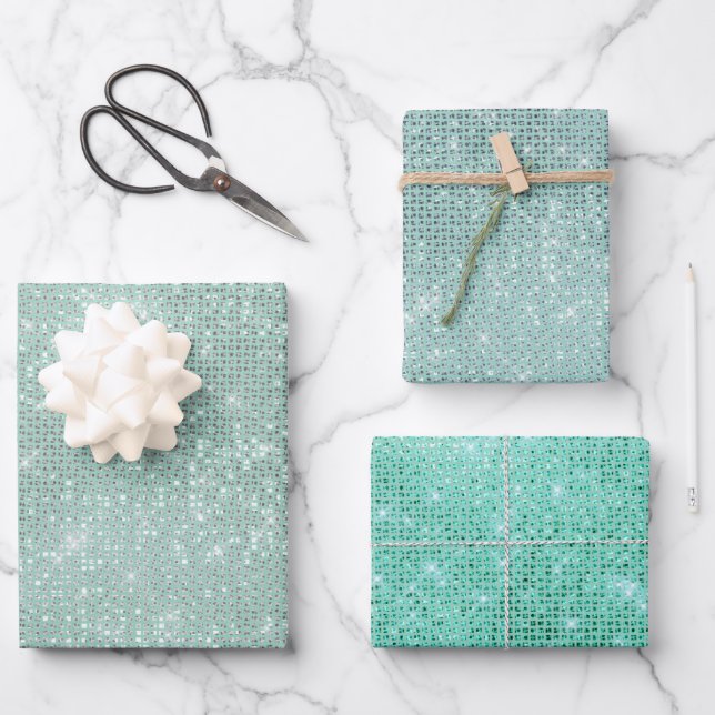 Feuille De Papier Cadeau Fille Mint Glitzy Sparkle (Recto)
